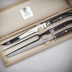 Claude Dozorme Three Piece Laguiole Carving Set With Rosewood Handle