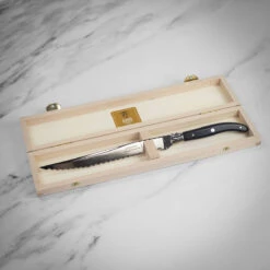 Claude Dozorme Laguiole Bread Knife In Gift Box Ebony Handle And Stainless Steel Bolsters