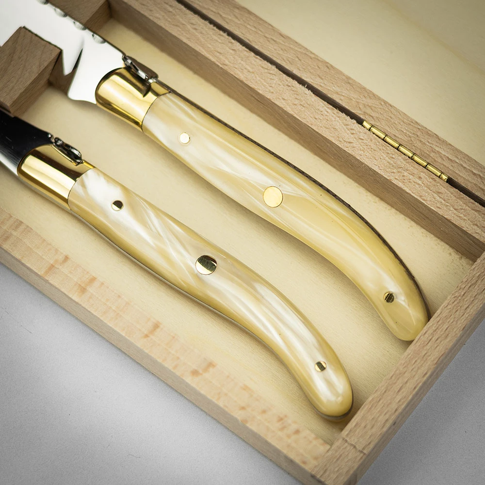 Claude Dozorme Laguiole 2pc Carving Set In Gift Box - Resin Pearl Handle 8 Claude Dozorme Laguiole 2pc Carving Set In Gift Box - Resin Pearl Handle - Image 6
