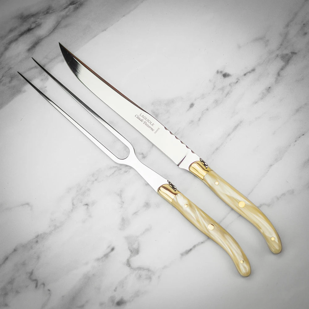 Claude Dozorme Laguiole 2pc Carving Set In Gift Box - Resin Pearl Handle 4 Claude Dozorme Laguiole 2pc Carving Set In Gift Box - Resin Pearl Handle - Image 2