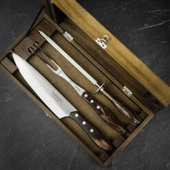 Tramontina 3 Pc Carving Set In A Wooden Box