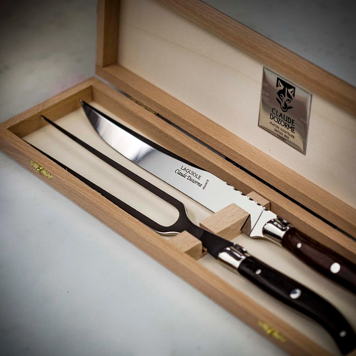 Claude Dozorme Laguiole Carving Set With Rosewood Handle 3 Claude Dozorme Laguiole Carving Set With Rosewood Handle