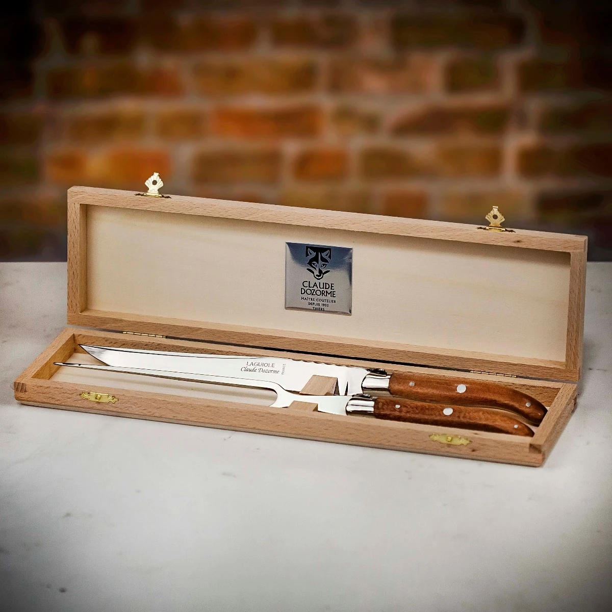Claude Dozorme Laguiole Carving Set With Exotic Wood Handle 4 Claude Dozorme Laguiole Carving Set With Exotic Wood Handle - Image 2