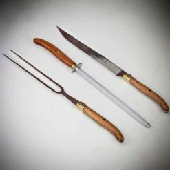 Claude Dozorme 3pc Laguiole Carving Set With Exotic Wood Handle
