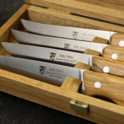 Claude Dozorme Set Of 4 XL Steak Knives In Oak Gift Box - Olive Wood Handles -Kitchen Knife Store 5.10.079.89ot xl olivewood steak knife 3