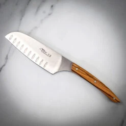 Claude Dozorme Santoku Knife Olive Wood Handle With Hollow Edge