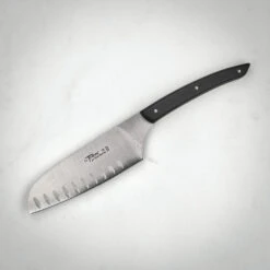 Claude Dozorme Le Thiers Santoku Knife With Matte Black Handle And Hollow Edge