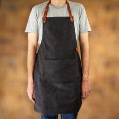 Crafted Washed Canvas Apron 13 Crafted Washed Canvas Apron -Kitchen Knife Store canvasleatherapronblk 1 1