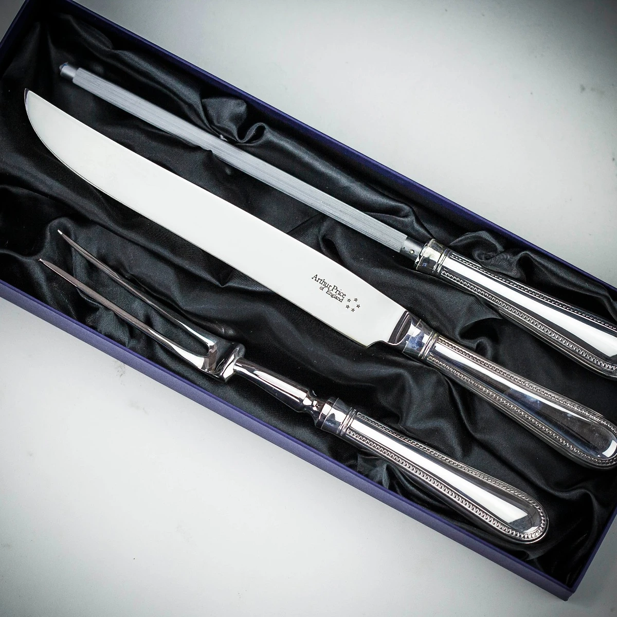 Arthur Price Of England Three Piece Silver Plated Carving Set - Bead 3 Arthur Price Of England Three Piece Silver Plated Carving Set - Bead
