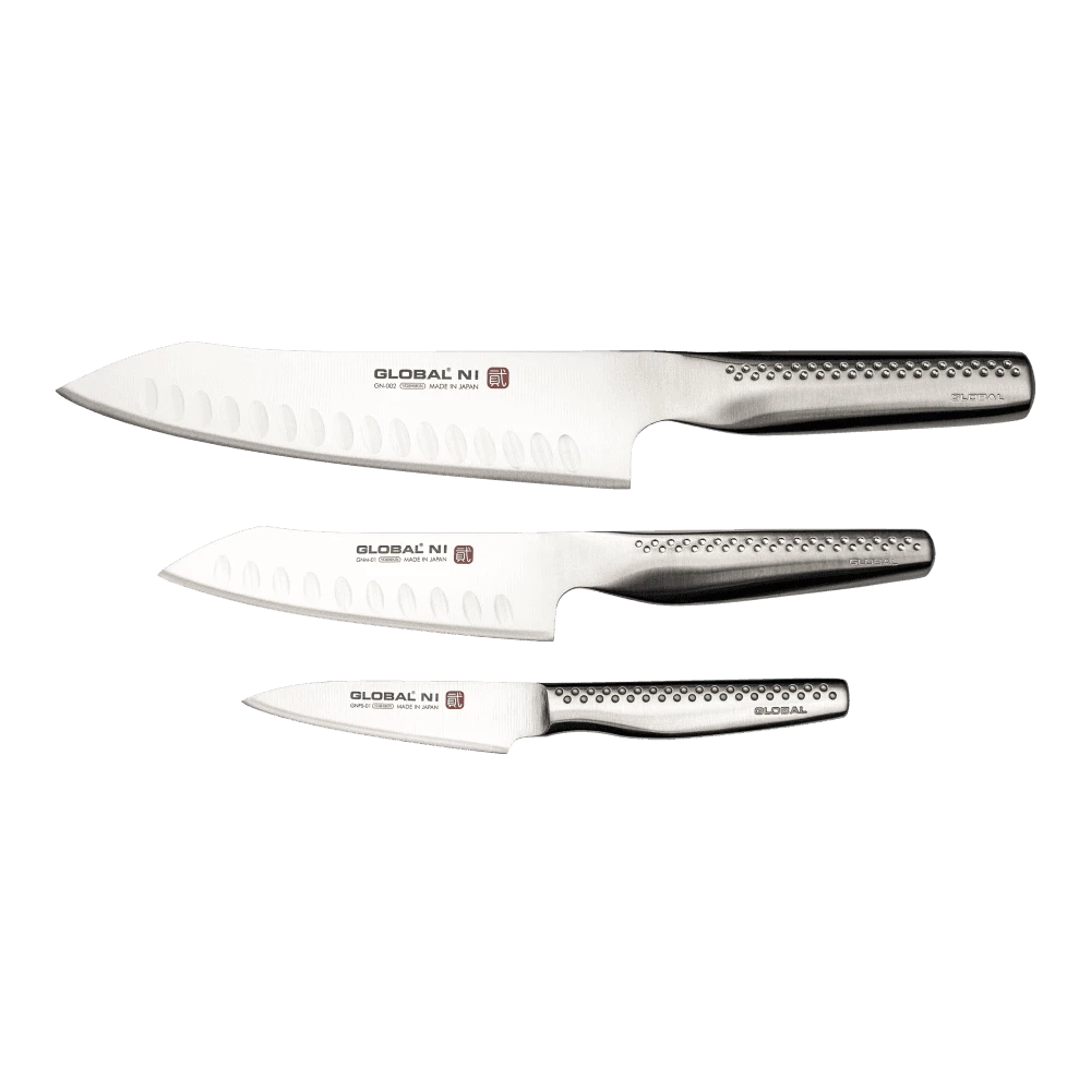 Global Ni 3 Piece Knife Set Including GN-002, GNM-01 & GNFS-01 3 Global Ni 3 Piece Knife Set Including GN-002, GNM-01 & GNFS-01