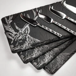 Just Slate Mini Stag Cheese Board & Knife - Set Of 4 -Kitchen Knife Store jsmcbss stagcheese4 5