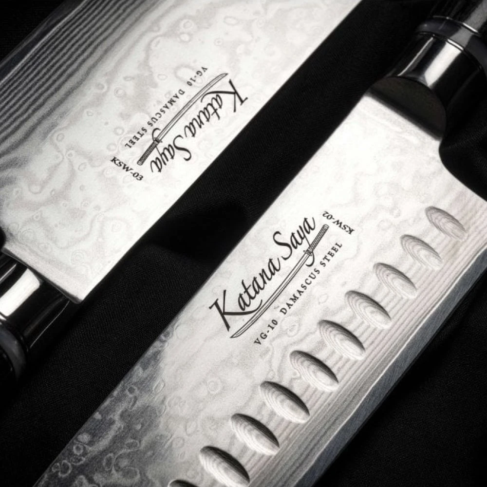 Katana Saya Pakkawood 18cm Damascus Santoku Knife 7 Katana Saya Pakkawood 18cm Damascus Santoku Knife - Image 5