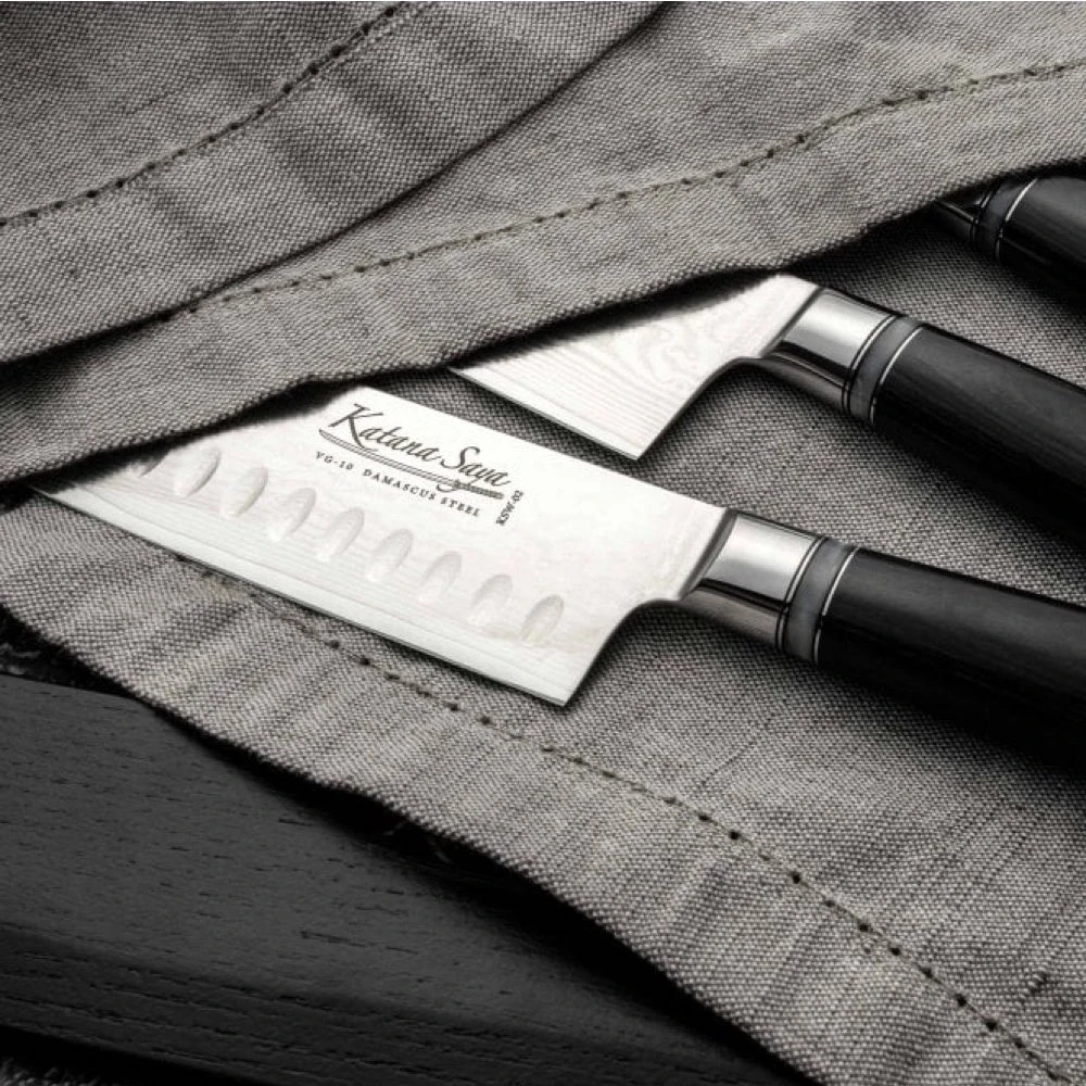 Katana Saya Pakkawood 18cm Damascus Santoku Knife 9 Katana Saya Pakkawood 18cm Damascus Santoku Knife - Image 7