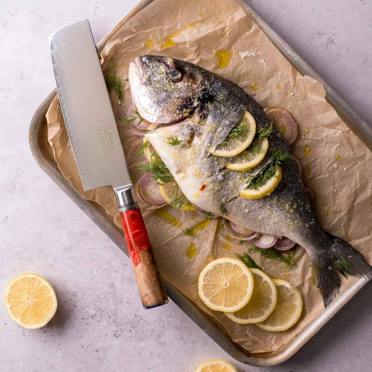 Katana Saya Volcanic 18cm Damascus Nakiri Knife 10 Katana Saya Volcanic 18cm Damascus Nakiri Knife - Image 8