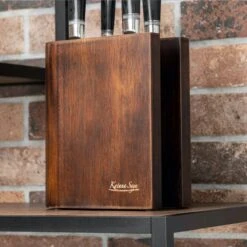 Katana Saya Pakkawood 6pc Damascus Knife Block Set -Kitchen Knife Store katanasayaknifeblocklifestyle03