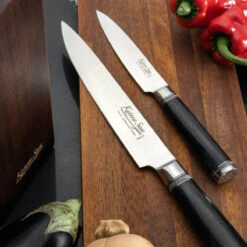 Katana Saya Pakkawood 20cm Damascus Carving Knife -Kitchen Knife Store katanasayaknifeblocklifestyle04