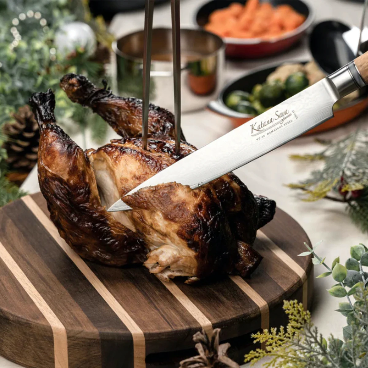 Katana Saya Rainforest 2pc Damascus Carving Set 5 Katana Saya Rainforest 2pc Damascus Carving Set - Image 3