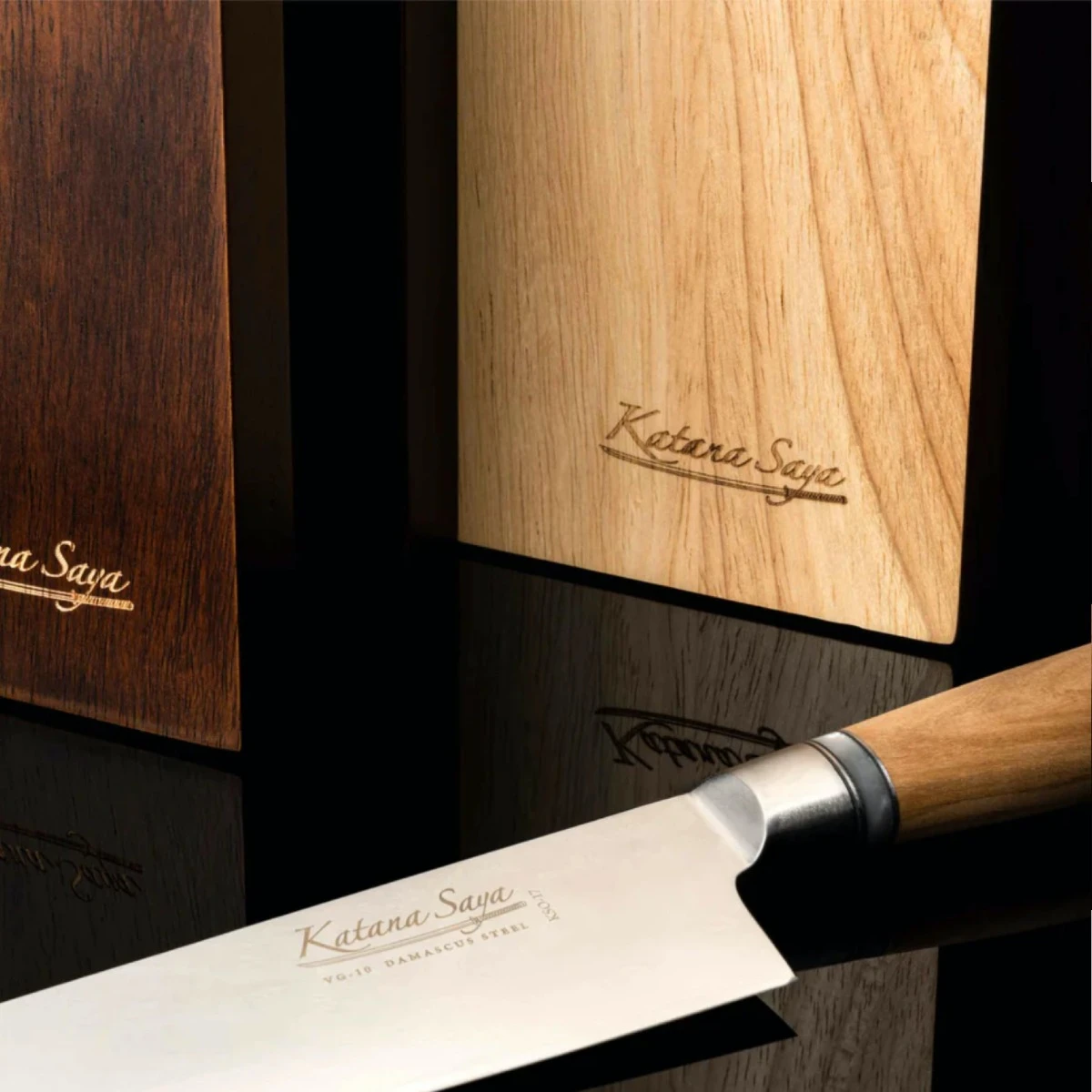 Katana Saya Olivewood 6pc Damascus Knife Block Set 11 Katana Saya Olivewood 6pc Damascus Knife Block Set - Image 9