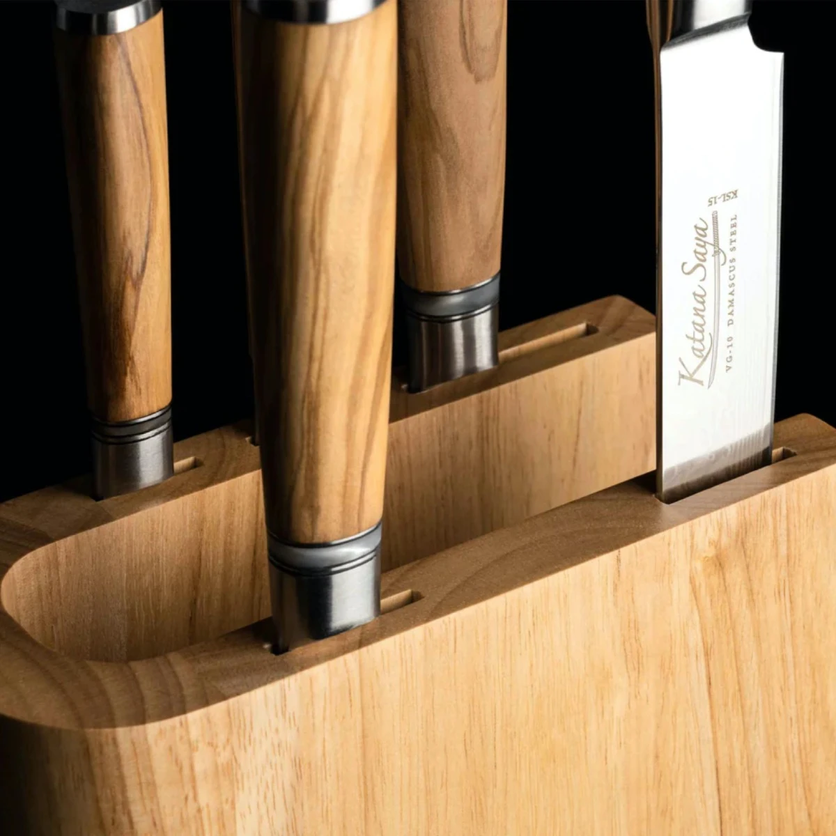 Katana Saya Olivewood 6pc Damascus Knife Block Set 13 Katana Saya Olivewood 6pc Damascus Knife Block Set - Image 11