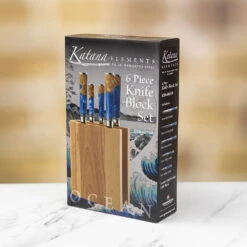 Katana Saya Ocean 6pc Damascus Knife Block Set -Kitchen Knife Store keb 600 6b katanasaya ocean knife block elements box