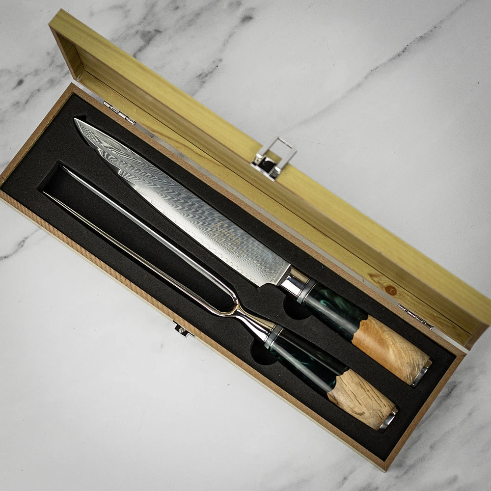 Katana Saya Rainforest 2pc Damascus Carving Set 3 Katana Saya Rainforest 2pc Damascus Carving Set