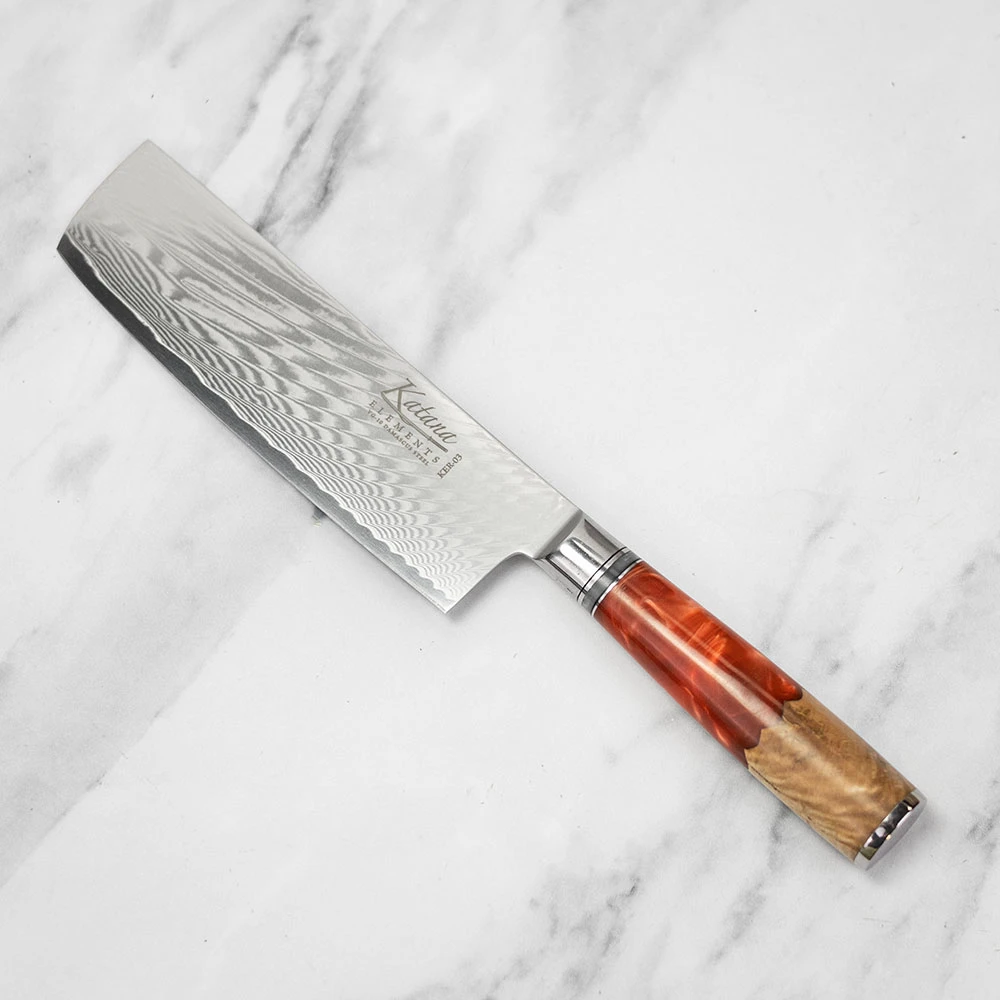 Katana Saya Volcanic 18cm Damascus Nakiri Knife 4 Katana Saya Volcanic 18cm Damascus Nakiri Knife - Image 2