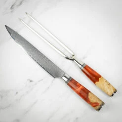 Katana Saya Volcanic 2pc Damascus Carving Set -Kitchen Knife Store ker 2015 2 katana damascus volcanic carving 2