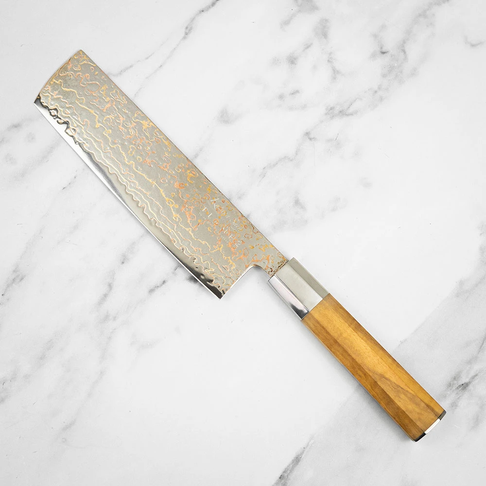 Katana Saya Flame 18cm Damascus Nakiri Knife 4 Katana Saya Flame 18cm Damascus Nakiri Knife - Image 2