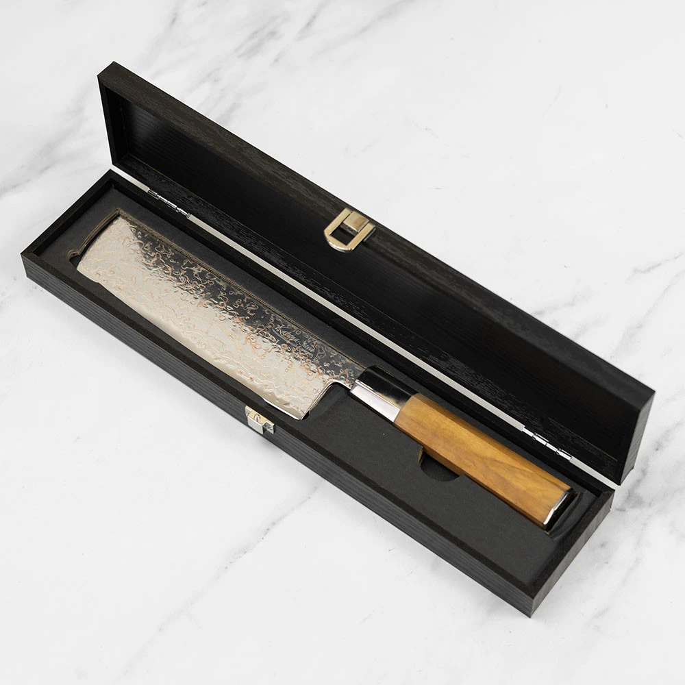 Katana Saya Flame 18cm Damascus Nakiri Knife 3 Katana Saya Flame 18cm Damascus Nakiri Knife