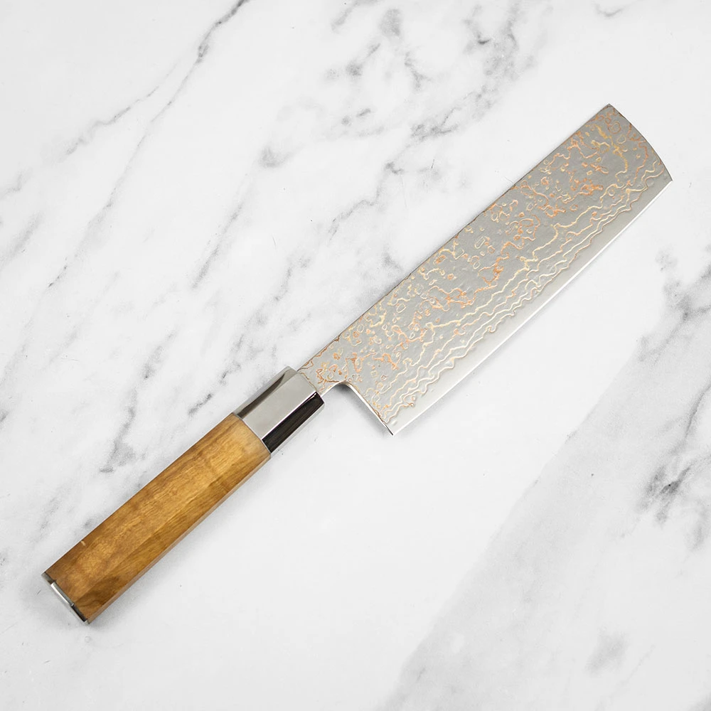 Katana Saya Flame 18cm Damascus Nakiri Knife 8 Katana Saya Flame 18cm Damascus Nakiri Knife - Image 6