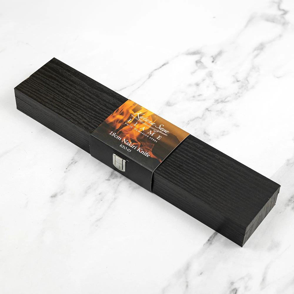 Katana Saya Flame 18cm Damascus Nakiri Knife 11 Katana Saya Flame 18cm Damascus Nakiri Knife - Image 9