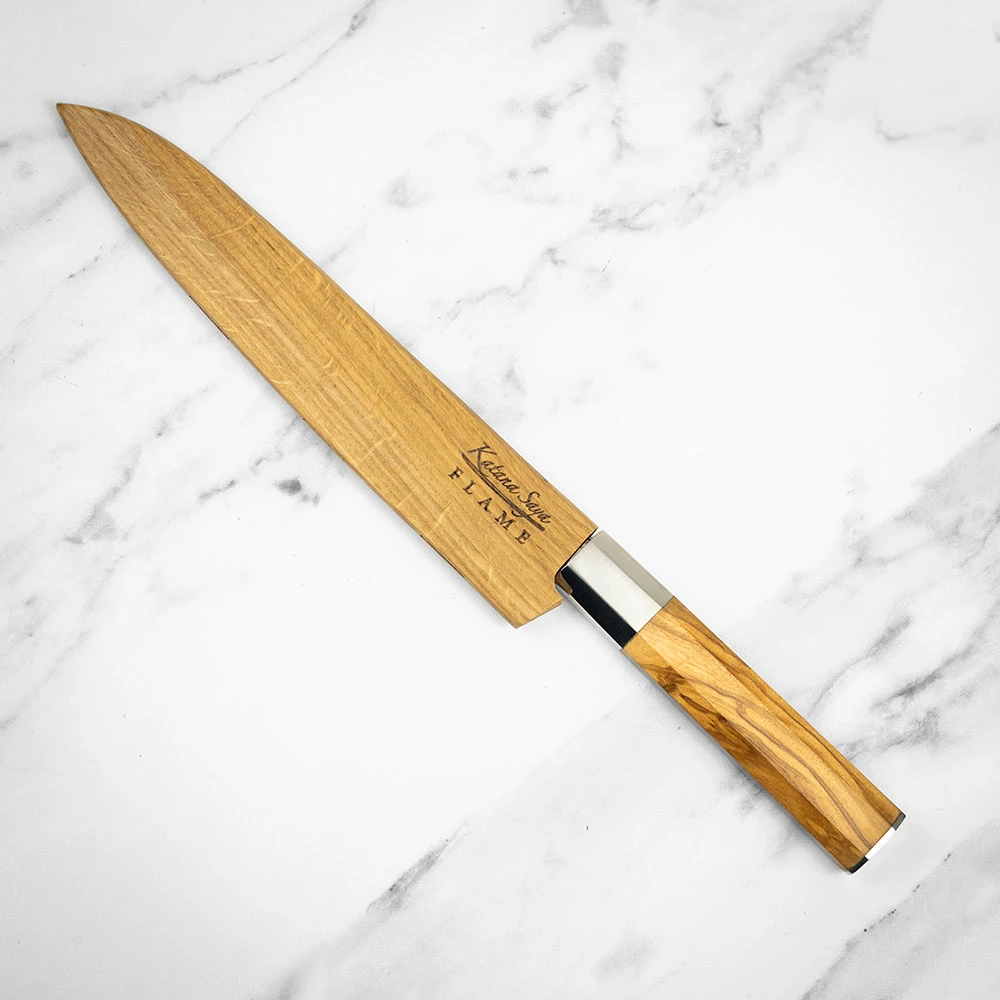 Katana Saya Flame 20cm Damascus Carving Knife 8 Katana Saya Flame 20cm Damascus Carving Knife - Image 6