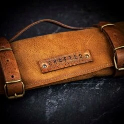 Crafted Cognac Leather Knife Roll -Kitchen Knife Store kniferollcognac