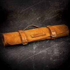Crafted Cognac Leather Knife Roll