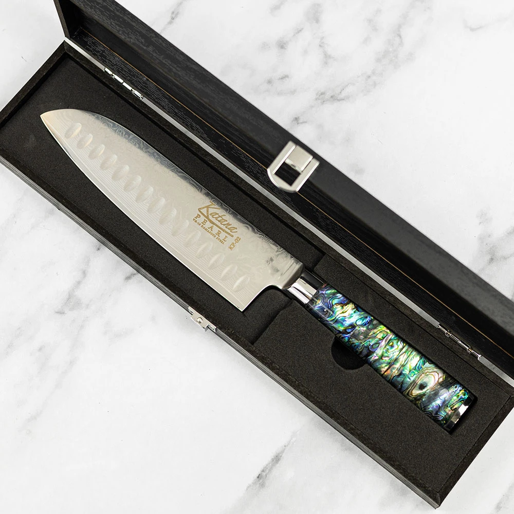 Katana Saya Pearl 18cm Damascus Santoku Knife 3 Katana Saya Pearl 18cm Damascus Santoku Knife