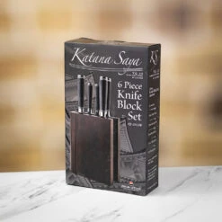 Katana Saya Pakkawood 6pc Damascus Knife Block Set -Kitchen Knife Store ks 600 6b katanasaya pakkawood knife block box