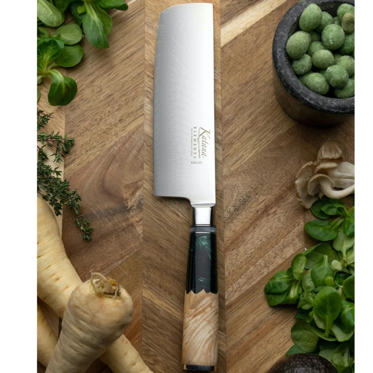 Katana Saya Rainforest 18cm Damascus Nakiri Knife 4 Katana Saya Rainforest 18cm Damascus Nakiri Knife - Image 2