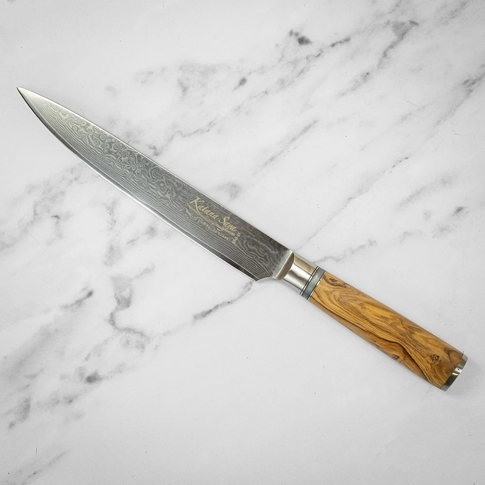 Katana Saya Olivewood 20cm Damascus Carving Knife 4 Katana Saya Olivewood 20cm Damascus Carving Knife - Image 2