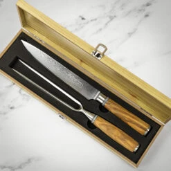 Katana Saya Olivewood 2pc Damascus Carving Set