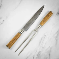 Katana Saya Olivewood 2pc Damascus Carving Set -Kitchen Knife Store kso 2015 2 katanasaya damascus 3