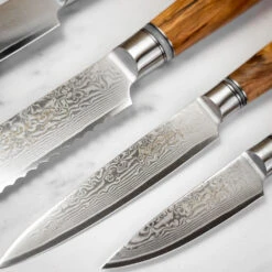 Katana Saya Olivewood 6pc Damascus Knife Block Set 16 Katana Saya Olivewood 6pc Damascus Knife Block Set -Kitchen Knife Store kso 600 6b katanasaya olivewood knife block 4