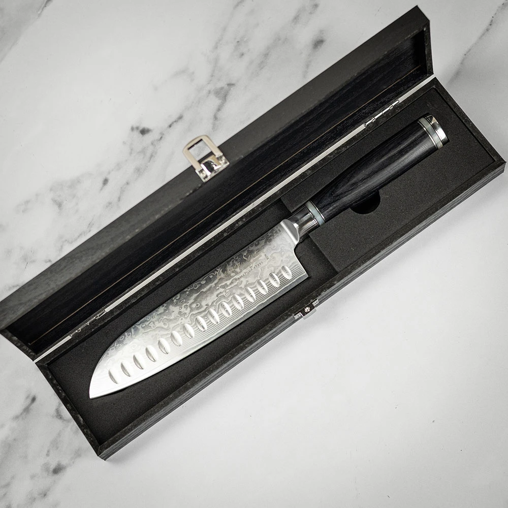 Katana Saya Pakkawood 18cm Damascus Santoku Knife 3 Katana Saya Pakkawood 18cm Damascus Santoku Knife