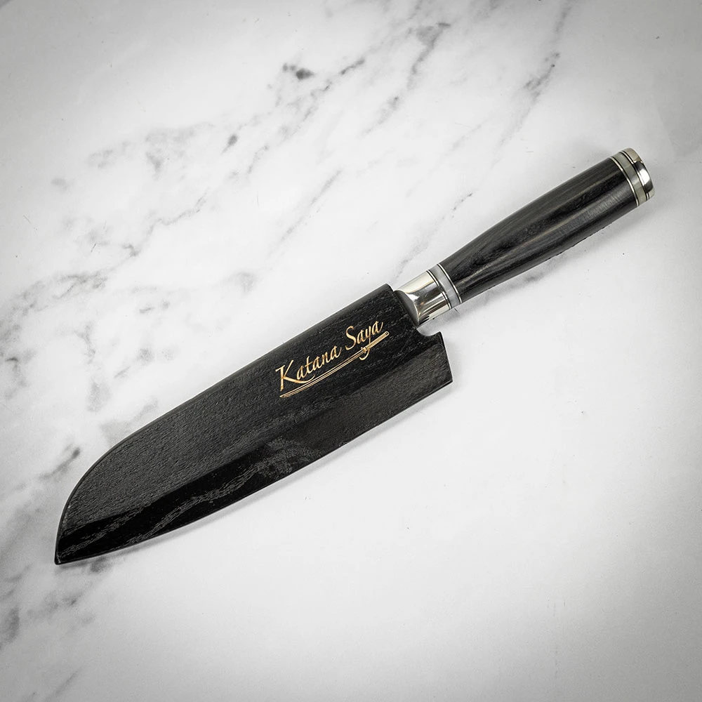 Katana Saya Pakkawood 18cm Damascus Santoku Knife 5 Katana Saya Pakkawood 18cm Damascus Santoku Knife - Image 3