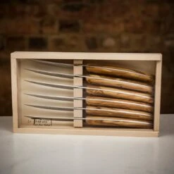 Jean Dubost Le Thiers Steak Knives 6 Piece Set With Olive Wood Handles 8 Jean Dubost Le Thiers Steak Knives 6 Piece Set With Olive Wood Handles -Kitchen Knife Store lethierssteakknives6