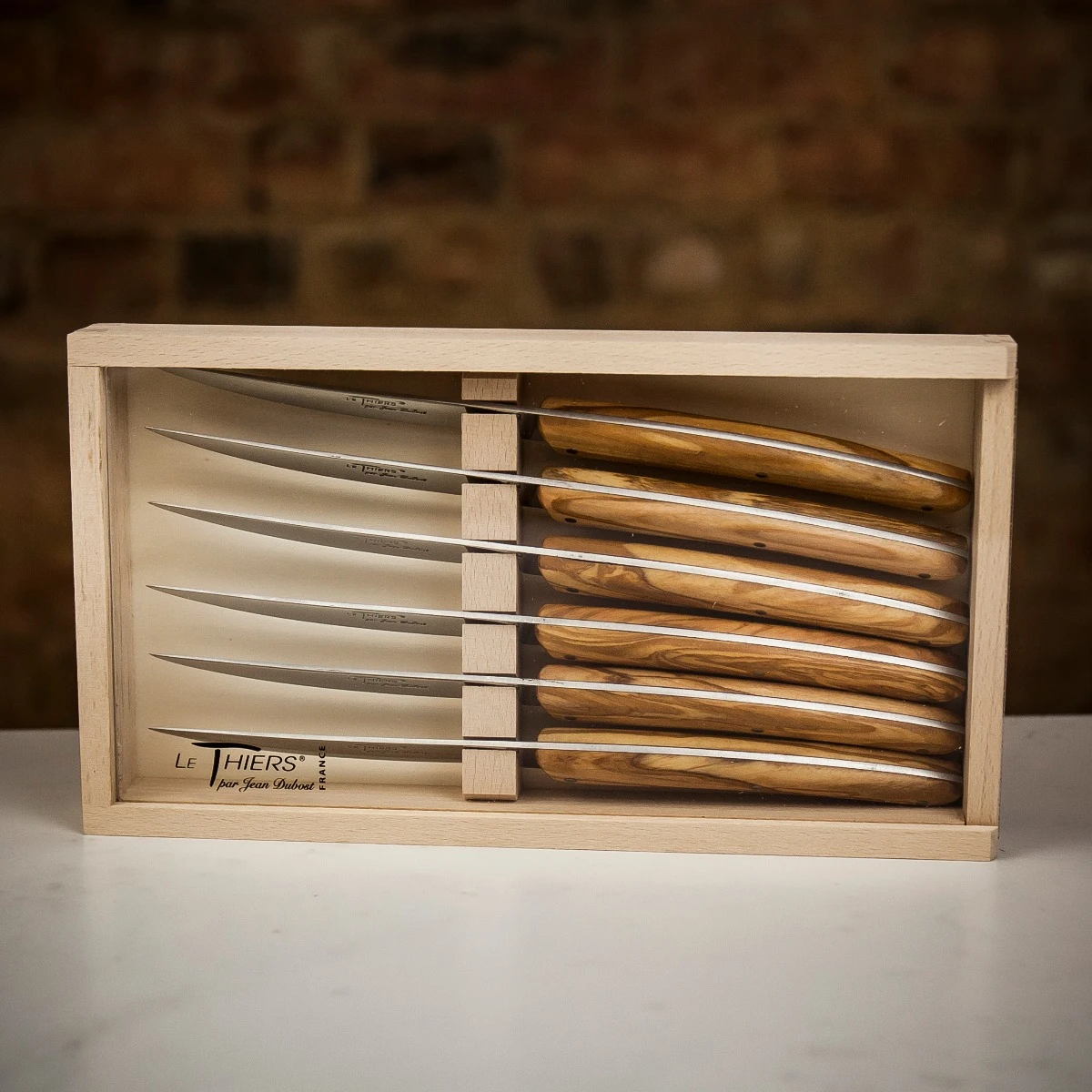Jean Dubost Le Thiers Steak Knives 6 Piece Set With Olive Wood Handles 4 Jean Dubost Le Thiers Steak Knives 6 Piece Set With Olive Wood Handles - Image 2