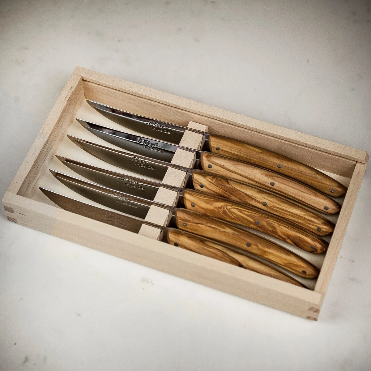 Jean Dubost Le Thiers Steak Knives 6 Piece Set With Olive Wood Handles 3 Jean Dubost Le Thiers Steak Knives 6 Piece Set With Olive Wood Handles