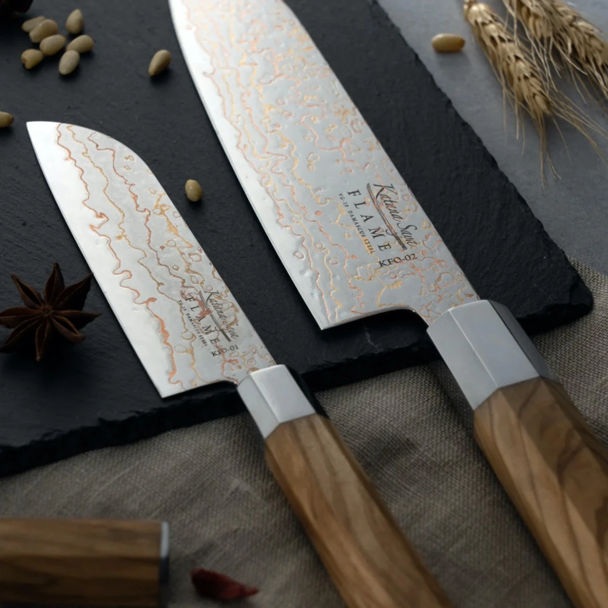 Katana Saya Flame 18cm Damascus Nakiri Knife 15 Katana Saya Flame 18cm Damascus Nakiri Knife - Image 13