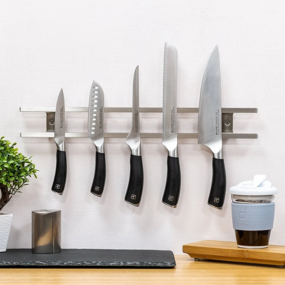 Rockingham Forge 18" Magnetic Stainless Steel Knife Rack With 6 Utensil Hooks And Wall Fixings 4 Rockingham Forge 18" Magnetic Stainless Steel Knife Rack With 6 Utensil Hooks And Wall Fixings - Image 2