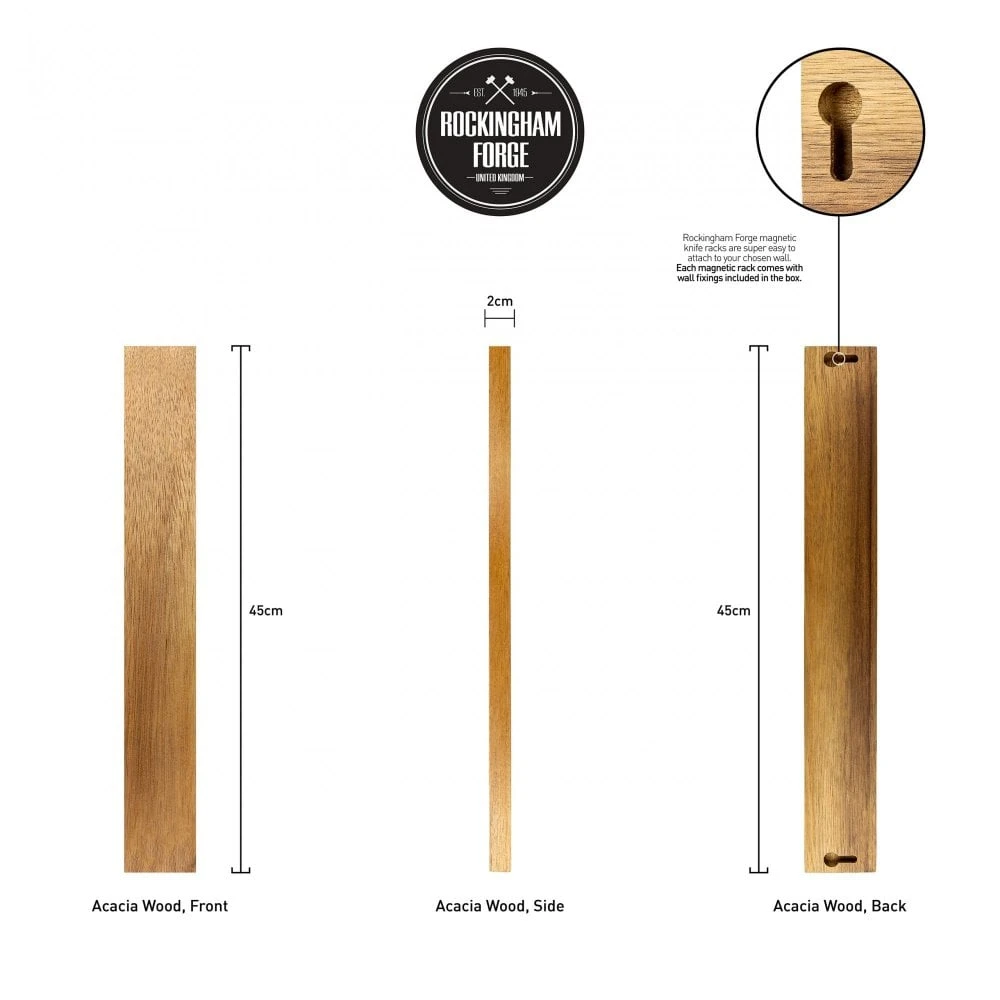 Rockingham Forge 45cm Magnetic Acacia Wood Knife Rack With Wall Fixings 6 Rockingham Forge 45cm Magnetic Acacia Wood Knife Rack With Wall Fixings - Image 4