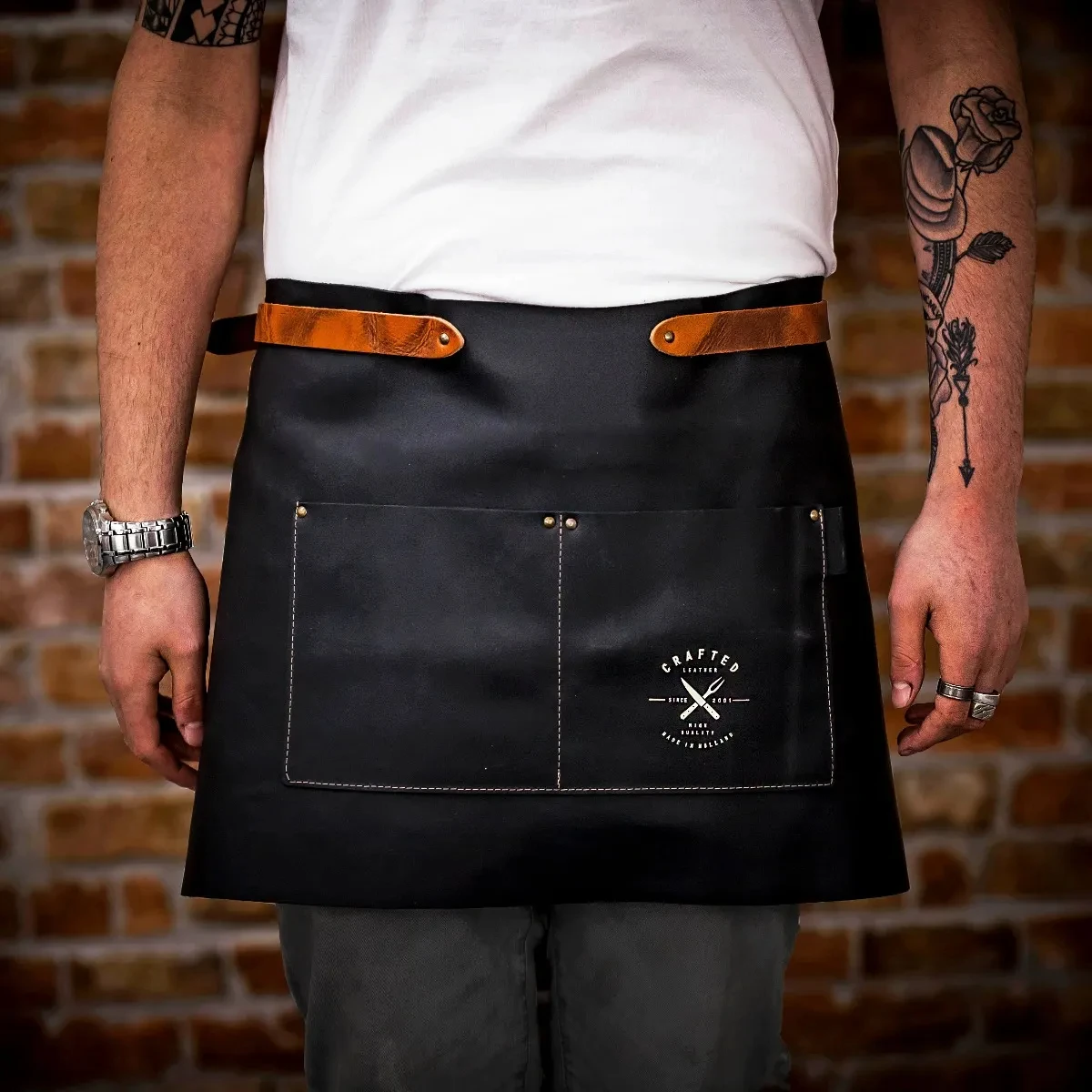 Crafted Vintage Short Leather Apron With Pocket 5 Crafted Vintage Short Leather Apron With Pocket - Image 3